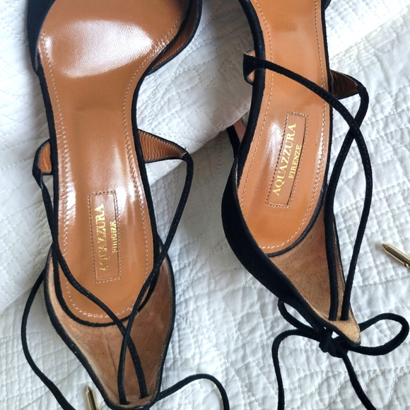 SOLD❗Aquazzura Matilde Pump Black Suede Crisscross Strap Size 40.5 - Picture 7 of 10